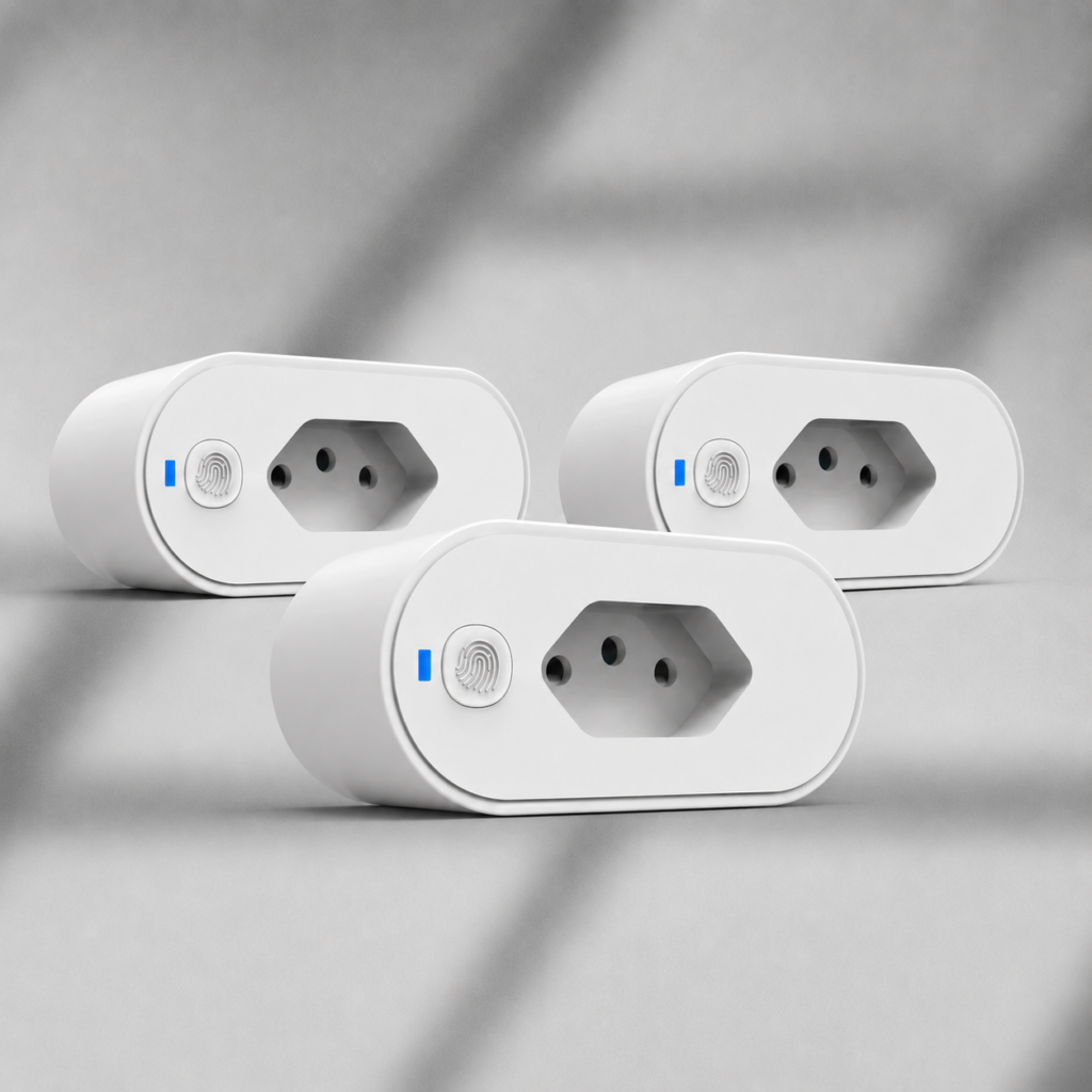 Kit com 3 unidades – Tomada Inteligente Wi‑Fi 16A Bivolt com Monitor de Consumo – Padrão Brasileiro
